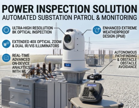 La telecamera PTZ per impieghi gravosi CAHC-B300 di Winsafe alimenta i robot di pattugliamento della rete elettrica di nuova generazione